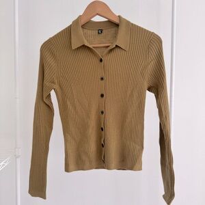 UNIQLO Ribbed Tan Wool Button Up Cardigan